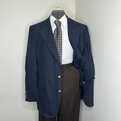Mens 43L 47" Blazer Sport Coat Suit Jacket Navy Blue Wool 2 Button - image 1 of 4