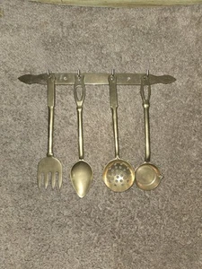 Vintage Solid Brass 4 Piece Kitchen Utensil Set With Hanger - Picture 1 of 10