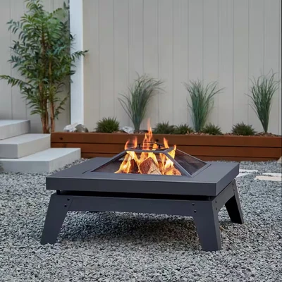 Breton 37 In. X 20 In. Square Steel Wood-Burning Fire Pit in Gray with Spark Scr - Image 1 of 4