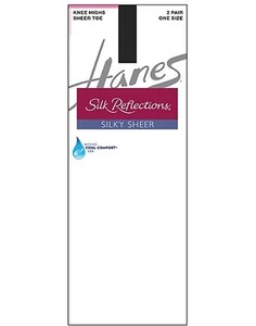 Hanes Silk Reflections Silky Sheer Knee High 2 Pack Pair Sandalfoot Toe One Size - Picture 1 of 11