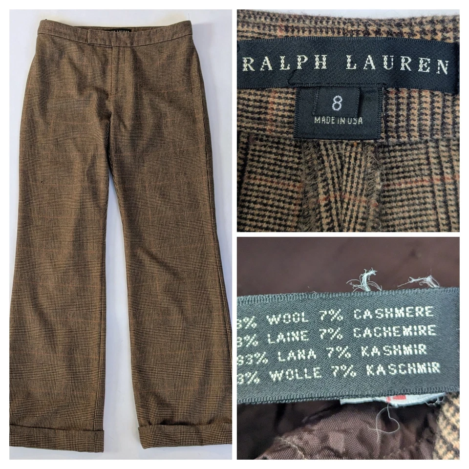 Vintage RALPH LAUREN Plaid Straight Leg Wool Cashmere PANTS Womens 8 Made In USA - Image 1 of 4
