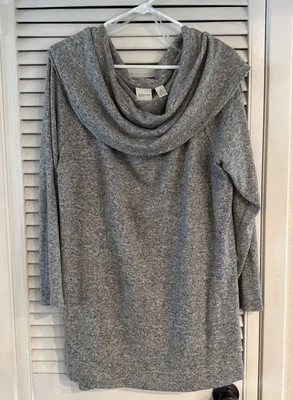 Suéter Túnica Zenergy By Chico's Talla 3 Gris Cuello Capucha Informal Preppy Usado en Excelente Condición Foto 1 de 4