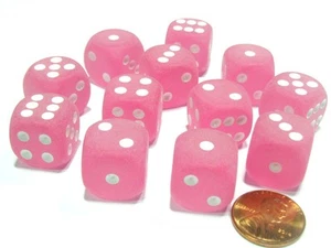 Frosted 16mm D6 Chessex Dice Block (12 Dice) - Pink with White Pips - Picture 1 of 1
