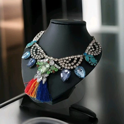 KETTE Modekette Blogger Collier Silberfarben Bling Opulent Quaste Modeschmuck  - Bild 1 von 4