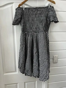 CITY CHIC Shirred Bodice Off The Shoulder Black White Gingham Dress - M/AU 18 - Picture 1 of 9