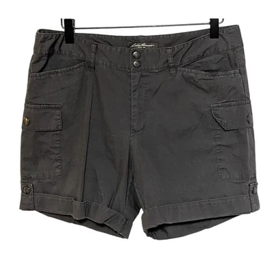 Eddie Bauer Womens Cuffed Cargo Shorts Size 6 Dark Gray Snap Button Zip Chino - Image 1 of 4