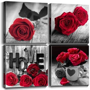 Red Wall Decor for Bedroom Red Bathroom Accessories Black and White Canvas Wa... - Picture 1 of 7