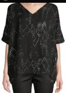 Top in seta Eileen Fisher - bianco e nero - taglia XS - Foto 1 di 7