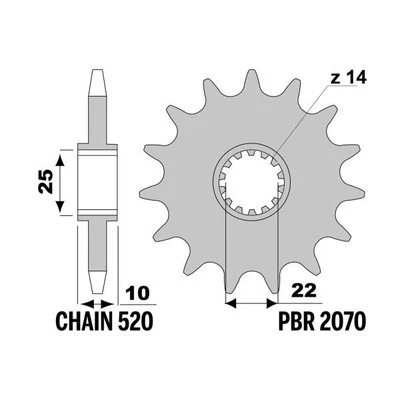 Sprocket PBR Z14 teeth step 520 TM MX250/ EN 2000-2001 - Image 1 of 4