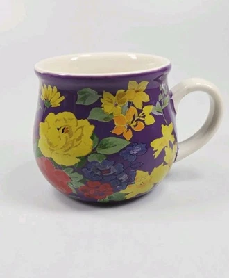 Pioneer Woman Pot Belly Mug Garden Meadow Purple QVC Coffee Tea Floral - Image 1 of 3