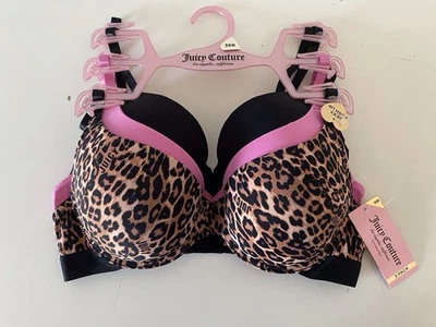 Paquete de 3 sujetadores push up sexy Juicy Couture talla 36B estampado animal leopardo rosa NUEVO Foto 1 de 4