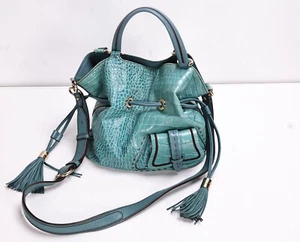 Borsa a mano donna Lancel Paris secchiello con coulisse ~ pelle goffrata blu crock - Foto 1 di 14
