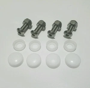 4 License Plate Tag Frame IMPORT Metric Fasteners Screws Bolts White Caps cover - Picture 1 of 2
