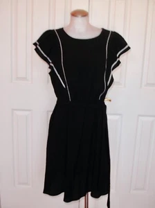 Banana Republic Crepe Scoop Neck Embroidered Midi Black Dress Sz. Medium - Picture 1 of 8