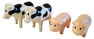 VTG Miniature Hollow Hard Plastic Farm Pigs And Cows Cupcakw Cake Toppers Set - Picture 1 of 5