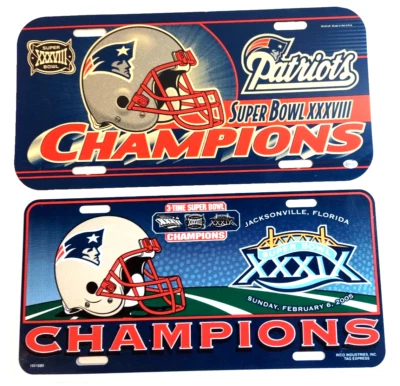 New England Patriots Super Bowl 38 + 39 NFL plástico matrícula coche camión Foto 1 de 4