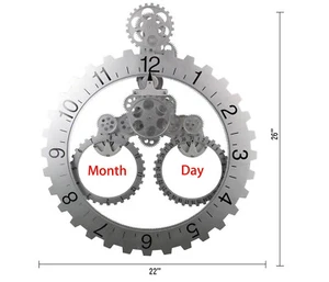 Modern Large Abstract Contemporary Art Decor Exposed Gear Calendar Wall Clock - Picture 1 of 20