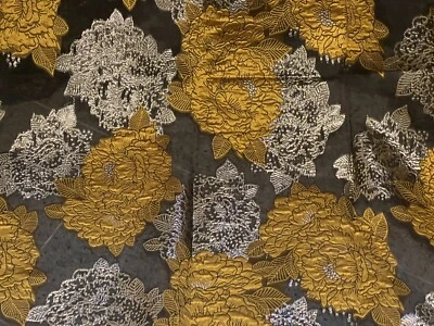 MUSTERED GOLD BLACK Metallic Brocade ORGANZA Fabric 58” Width 1 Yard - Image 1 of 4