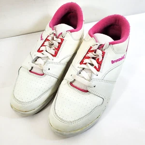 Bruswick Women's Bowling Shoes White Pink Size 9 Lace Up Low Top Leather - Picture 1 of 6