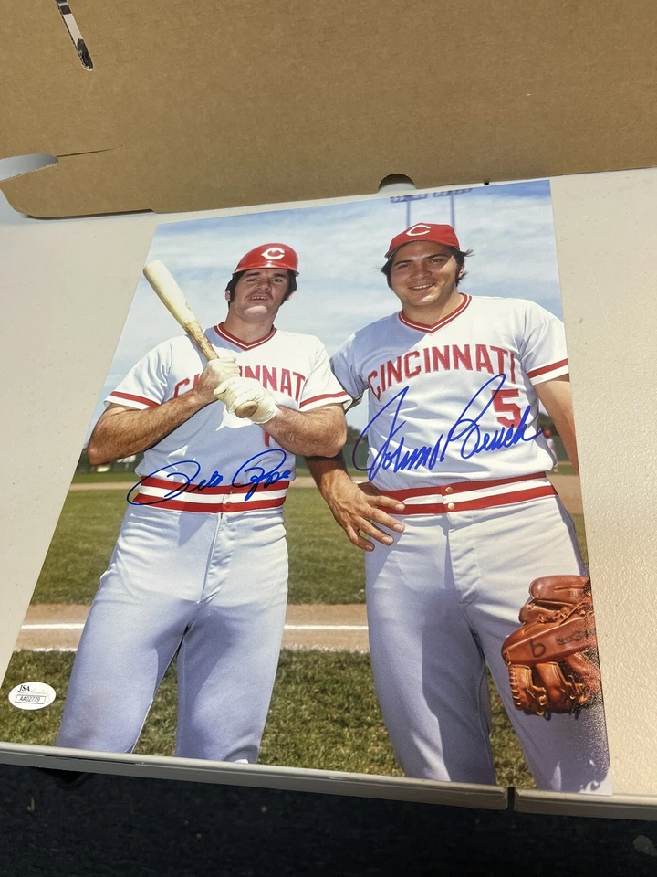 CINCINNATI REDS JOHNNY BENCH & PETE ROSE DUAL SIGNED 11x14 BIG RED MACHINE JSA - Image 1 of 1