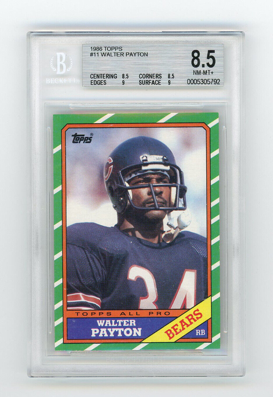 1986 Topps #11 Walter Payton HOF Card BGS 8.5 NM-MT Chicago Bears
