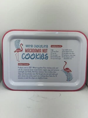 Recipe Serving Tray White Chocolate Macadamia Nut Cookies Bird Flamingo Decor - Image 1 of 4