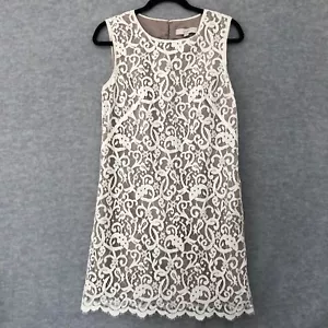 Ann Taylor Loft White Floral Lace Tan Nude Lined Sleeveless Sheath Dress Size 8 - Picture 1 of 12