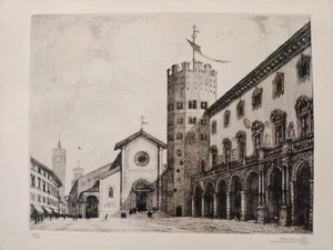 Antonio Carbonati acquaforte 1928 Palazzo del Municipio Orvieto stampa antica - Picture 1 of 8