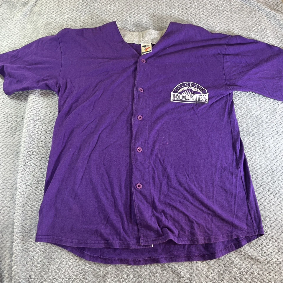 Camisa de béisbol vintage Artex Colorado Rockies abotonada para hombre talla L Foto 1 de 4