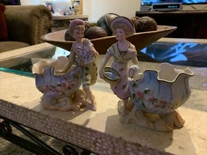 vintage ARDALT Japan Porcelain Bisque Boy & Girl vase Fegurines 6373A & 6373B - Picture 1 of 18