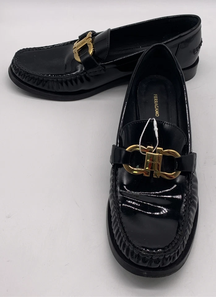Salvatore Ferragamo Womens Black Patent Leather Maryan Bit  Loafers sz 9 - Image 1 of 4