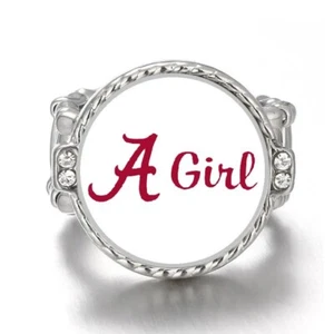 Alabama Crimson Tide A Girl Silver Women's Crystal Accent Football Ring D12 - Picture 1 of 5