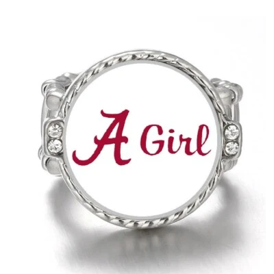 Anillo de fútbol americano Alabama Crimson Tide A Girl plateado para mujer con acento de cristal D12 Foto 1 de 4