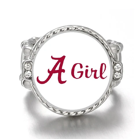 Alabama Crimson Tide A Girl Silver Women's Crystal Accent Football Ring D12 Cover