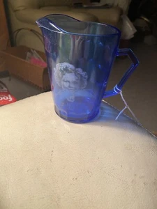 Vintage 1930s Hazel-Atlas Shirley Temple Cobalt Blue Glass Pitcher Creamer 4.5" - Picture 1 of 7