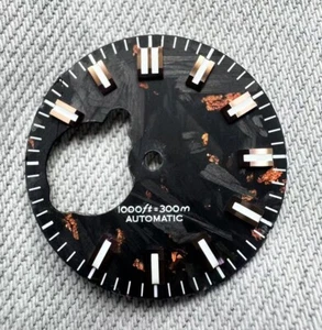 Dial Maker - Black Forged Carbon Dial With Rose Gold Leaf For Seiko Mod NH38 - Bild 1 von 5