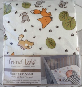 Trend Lab Baby Bed 100 % Cotton Flannel Fitted Crib Sheet Animal Print - Picture 1 of 2