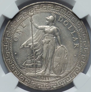 Great Britain: George V Trade Dollar 1911-B NGC MS-61 Bombay Mint. Lustrous coin - Picture 1 of 6