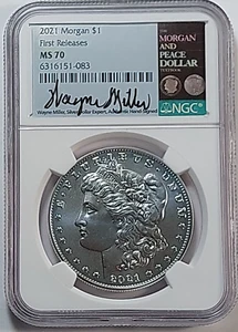 2021 Morgan Silver Dollar NGC MS 70 First Releases Wayne Miller Hand Signed - Picture 1 of 5