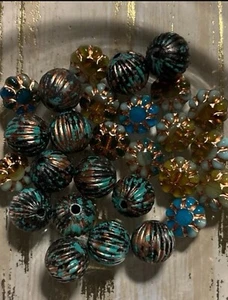 beads for jewelry making Czech glass daisy flower beads and patina beads - Picture 1 of 3