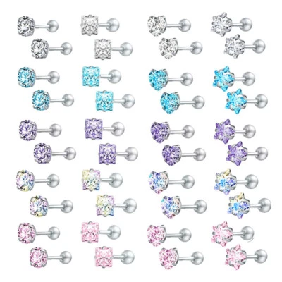 4 pares/lote de aretes de circonita cúbica de acero inoxidable pendientes de estrella de bola de tornillo Foto 1 de 4