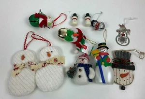 LOT Snowmen Snowman Christmas Ornaments Vintage Holiday Wood Fabric Metal Bells - Picture 1 of 3