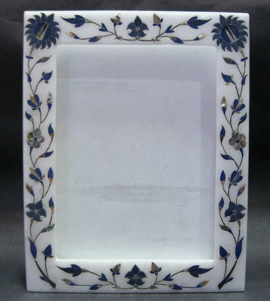 Marco de fotos de mármol con incrustación de arte floral trabajo 10x8" soporte de fotos personalizado Foto 1 de 4
