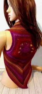 crochet womans handmade boho mandala vest festival top s/m amber red - Picture 1 of 4