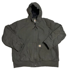 Vintage Carhartt Quilt Lined Jacket Mens XXL Grey Hooded Zip Up Workwear Canvas - Picture 1 of 10