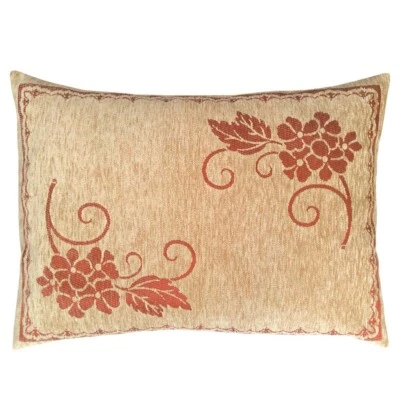 Chenille Beige Floral (Claret Red Begonia) 22"x30" Home Farm Pillow Cover Sham - Image 1 of 4
