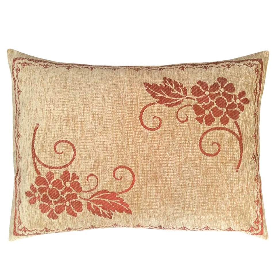 Chenille Beige Floral (Claret Red Begonia) 22"x30" Home Farm Pillow Cover Sham - Image 1 of 4