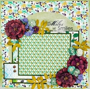Handmade MILES OF SMILES Floral Shabby Chic 12x12 Premade Scrapbook Page Layout - Picture 1 of 2