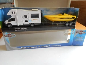 Teamsters 1370017 Motorhome & Trailer with boat & Outboard 1:48 + box - Picture 1 of 12