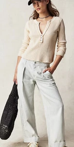 Pantalones de altura baja Free People Aria con rollo plisado dobladillo pintor ferrocarril 28 NUEVOS - Imagen 1 de 7